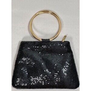 Olivia Miller Women's Black Metal Mesh Handbag with Gold Colored Handles